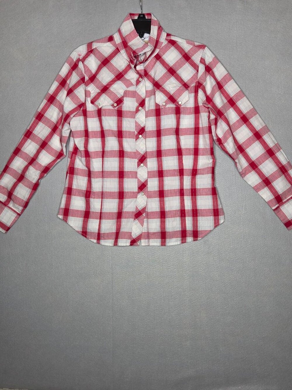 Roper Western Pearl Snap Plaid Shirt Red White Long Sleeve Size Large